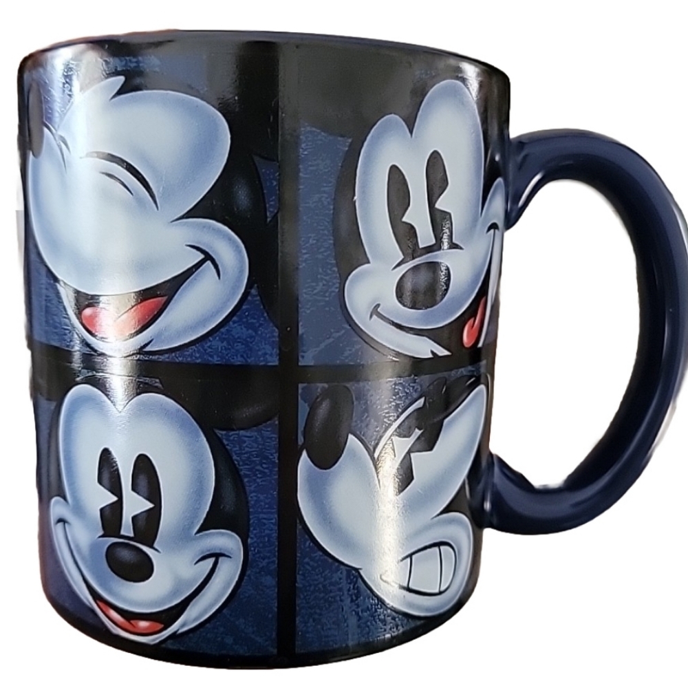 Disney Store  Faces of MICKEY MOUSE Coffee Mug Cup Laugh Smile Mad Blue 16 Oz.